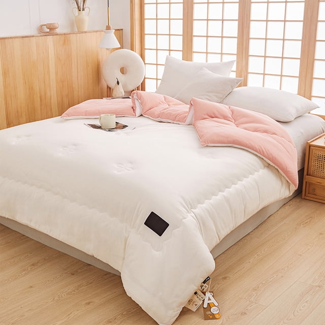 Soybean Fiber Comforter Lightweight 59x79in All Season Duvet Insert Machine Washable Bedding for Summer Spring Pink