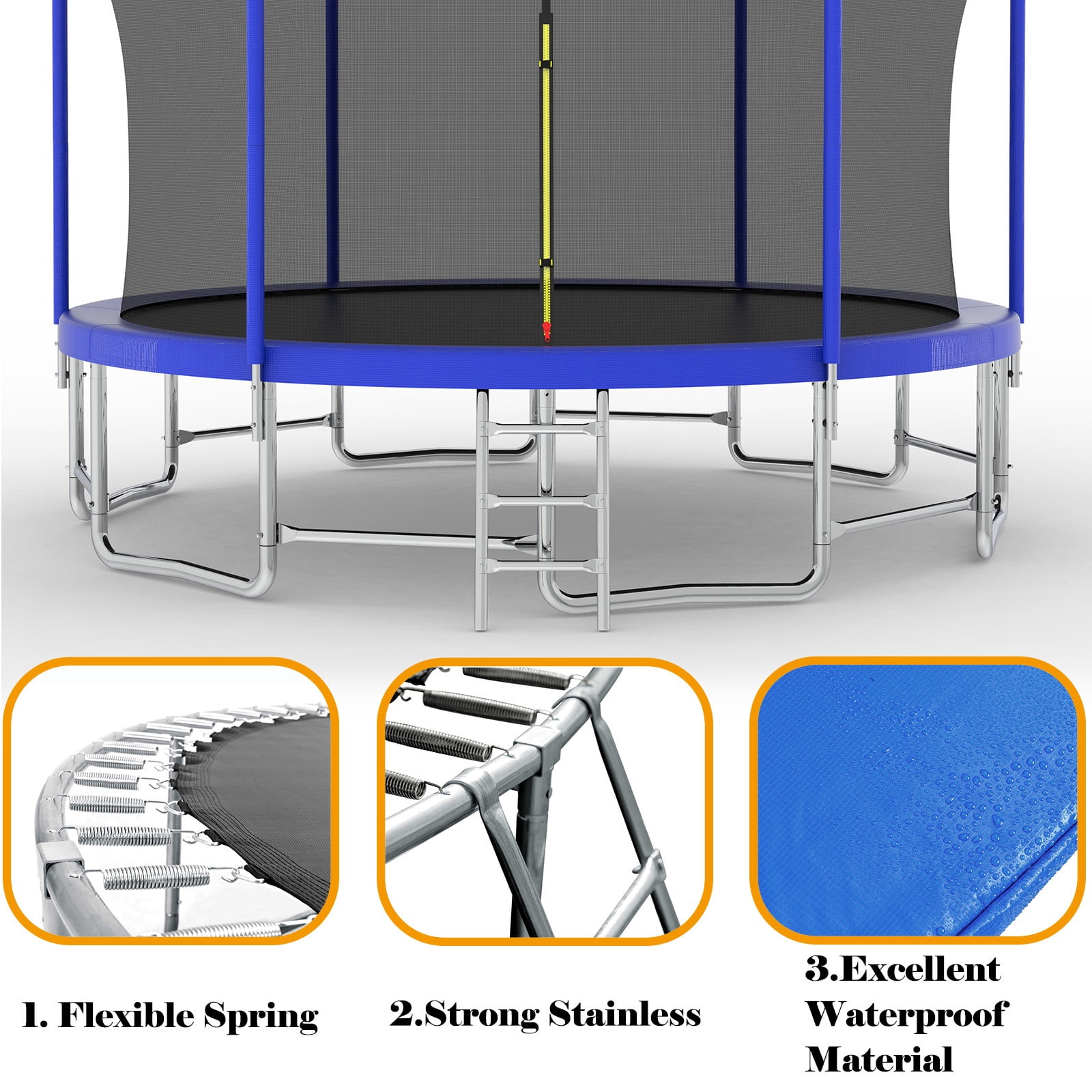Hommoo 15FT Trampoline for Kids, Outdoor Backyards Large Recreational Trampoline with Basketball Hoop and Ladder, Safety Enclosure Net, Blue