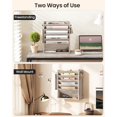 thumbnail image 4 of Wall File Organizer, 6-Tier Vertical Mount Hanging Holder with 2 Side Hooks, Modern Wooden Magazine Storage Holder with Bottom Tray, Desk Organizer, for Office, Home, Greige MWJ01FH, 4 of 9
