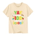 thumbnail image 4 of 100th Day of School Tshirt for Girls, Kids 100 Days of School Celebration Shirt, Beige Short Sleeve Graphic Tee with Cut Out Shoulder,Size 7-8 T, 4 of 5