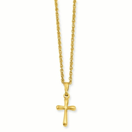- 18in Gold Plated Kelly Waters Small Rounded Cross Religious Chain Necklace Pendant Charm Crucifix For Women