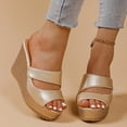 thumbnail image 3 of Xucatan Women's Patent Leather Wedge Sandals, Open Toe Double Strap Platform Mules, Gold Heel Summer Beach Slippers, Versatile Casual Dressy Holiday Style Gift, 3 of 9