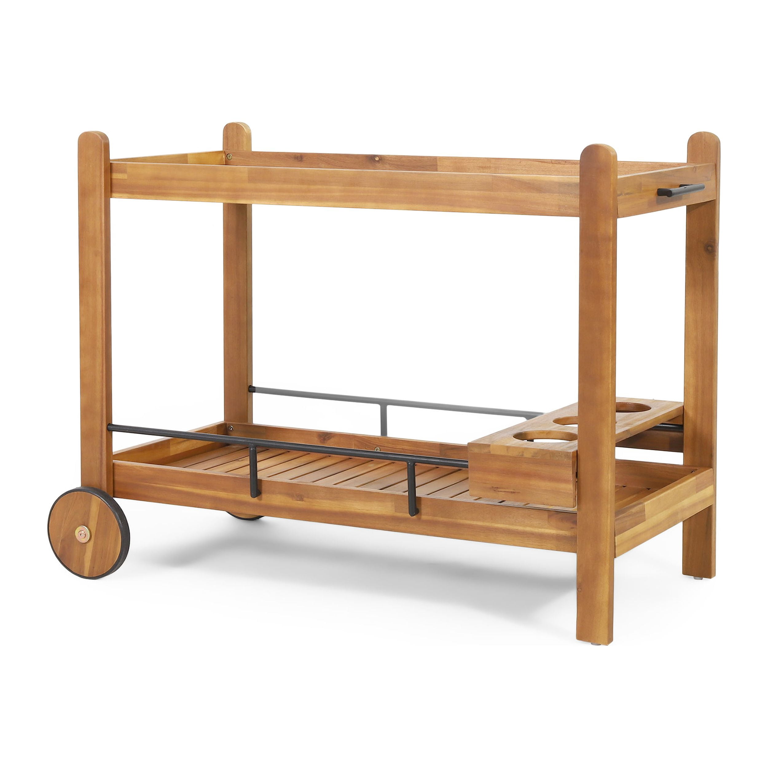 Noble House Teak and Black Acacia, Wood and Iron Outdoor Kitchen Serving & Storage Cart