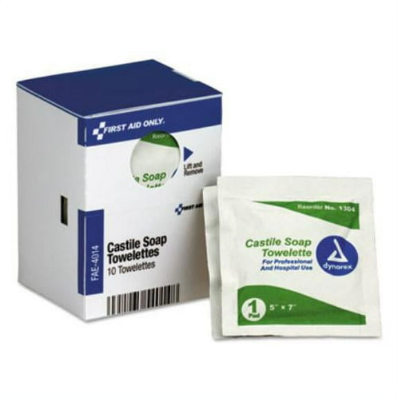 First Aid Only Inc FAE4014 Refill F/smartcompliance General Business Cabinet, Castile Soap wips,5x7,10/bx