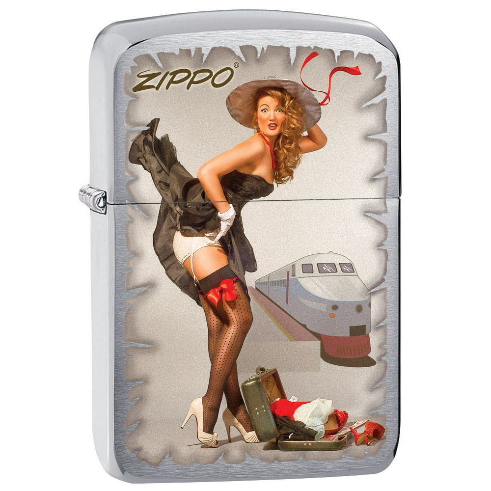 Zippo Lighter Pinup Girl Travelling Brushed Chrome 80583 Walmart