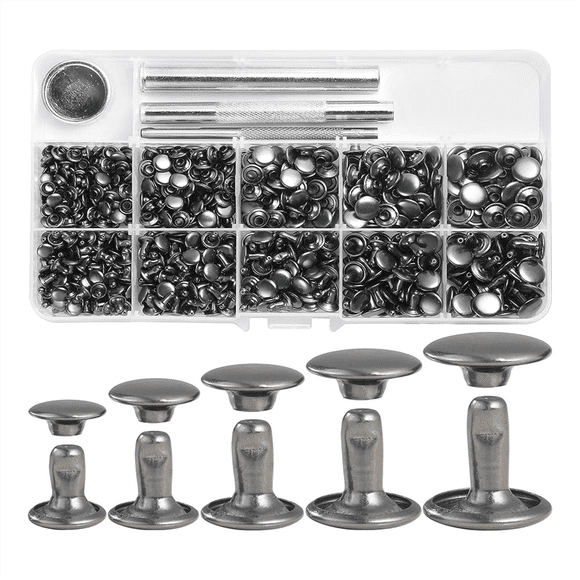 340 Sets Leather Rivet Kit Rivets Leather Double Hat Rivets Apparel Fabric for Repairing Clothes Shoes Bags Belts C,1 set x leather rivets,Gun Black