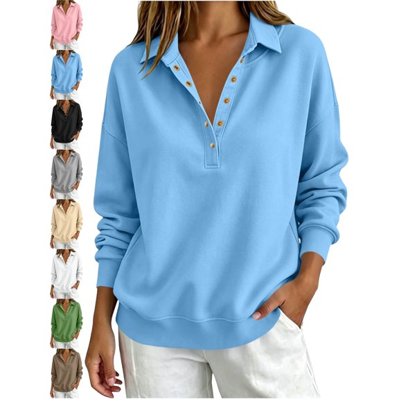 Women's Loose Fit Collar Sweatshirt Button Front Long Sleeve Going Out Fall Outfits