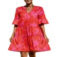 thumbnail image 1 of Femmes d'Été Courte A-Ligne Robe Imprimé Floral Couleur Unie à Manches Courtes V Robe de Cou, 1 of 4