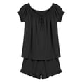 thumbnail image 7 of Chuancc Womens Pajamas Set 2 Piece Ruffle Pj Soft Tank Top and Shorts Sleepwear Set Bridal Pajama for Women Set Black L, 7 of 7