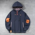 thumbnail image 1 of Fleeced Lined Pullover for Men Long Sleeve Drawstring Hooded Sweatshirt Plaid Lining Pullovers with Pockets Fall Winter Warm Sweatshirts, 1 of 3