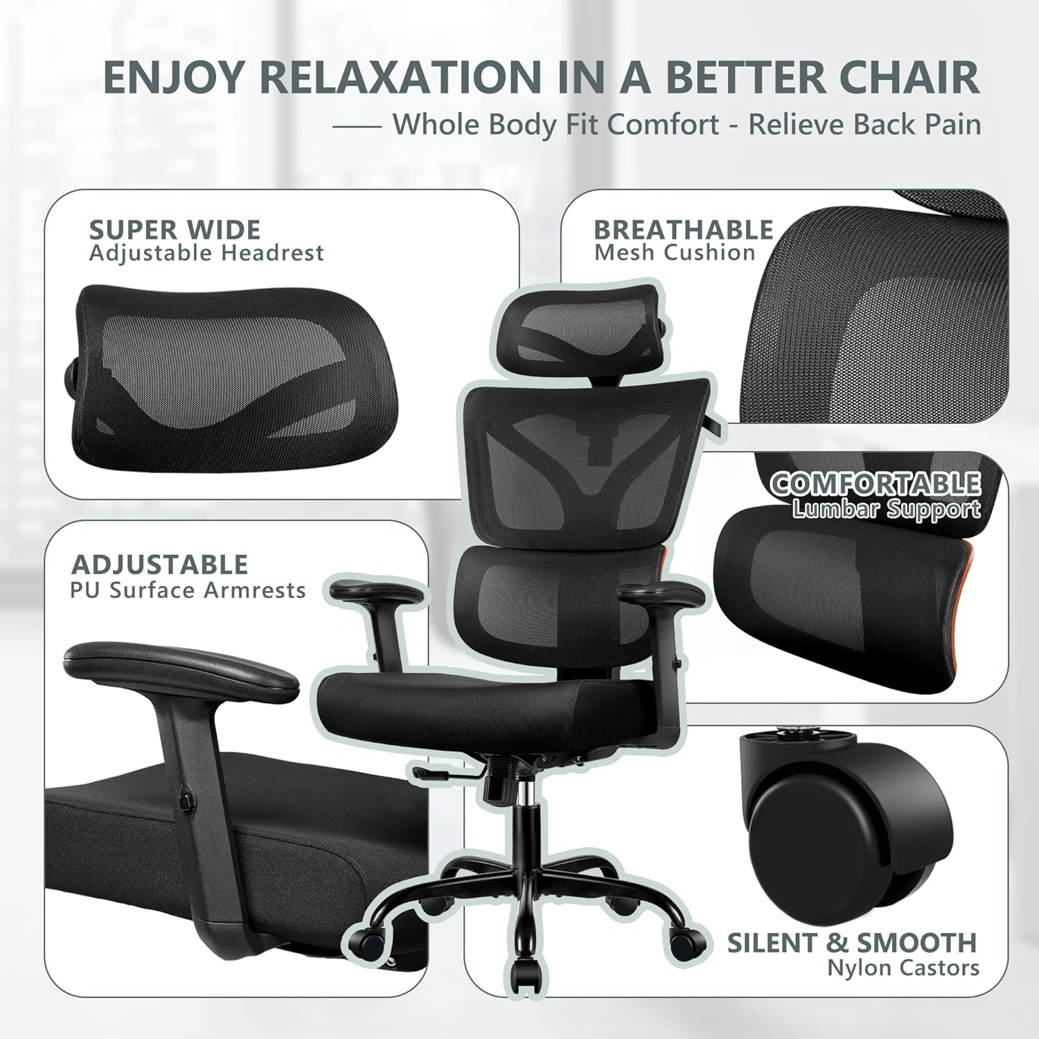 Office Chair, Ergonomic Desk Chair with Adjustable Height and Lumbar Support Swivel Desk Computer Chair with Flip up Armrests for Conference Room, Drak Gray