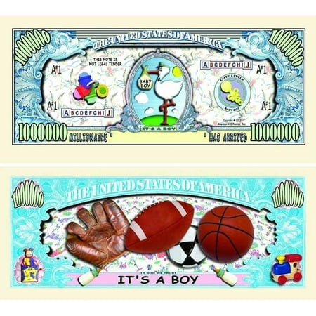 25 It's A Boy Million Dollar Baby Bills with Bonus “Thanks a Million” Gift Card