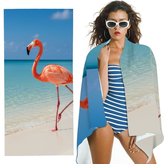 RKSupls Beach Flamingos Oversized Microfiber Beach Towel -  Ultra-Soft Microfiber, for Bathroom, beach, Soft Super Absorbent- 30x60 in