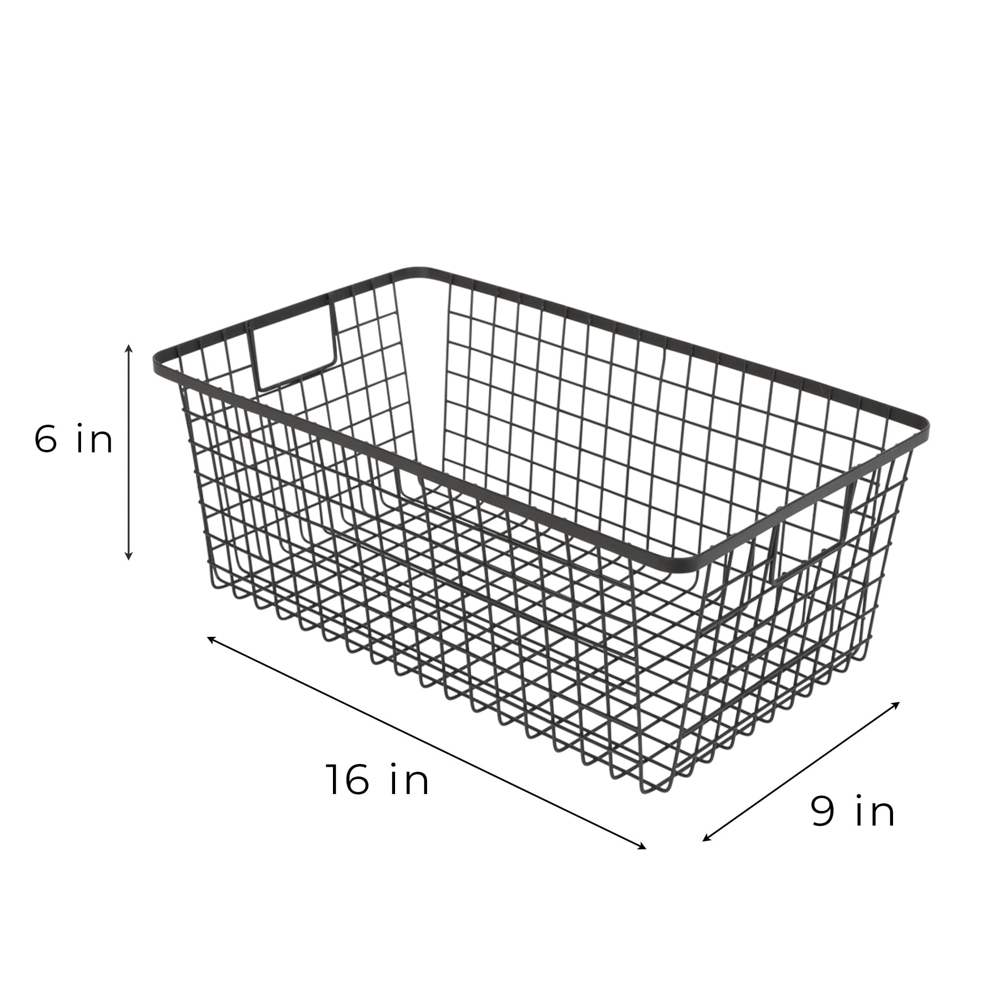 Smart Design Nestable Basket Organizer with Handles - 9 x 16 x 6 inch - Black - Set of 4