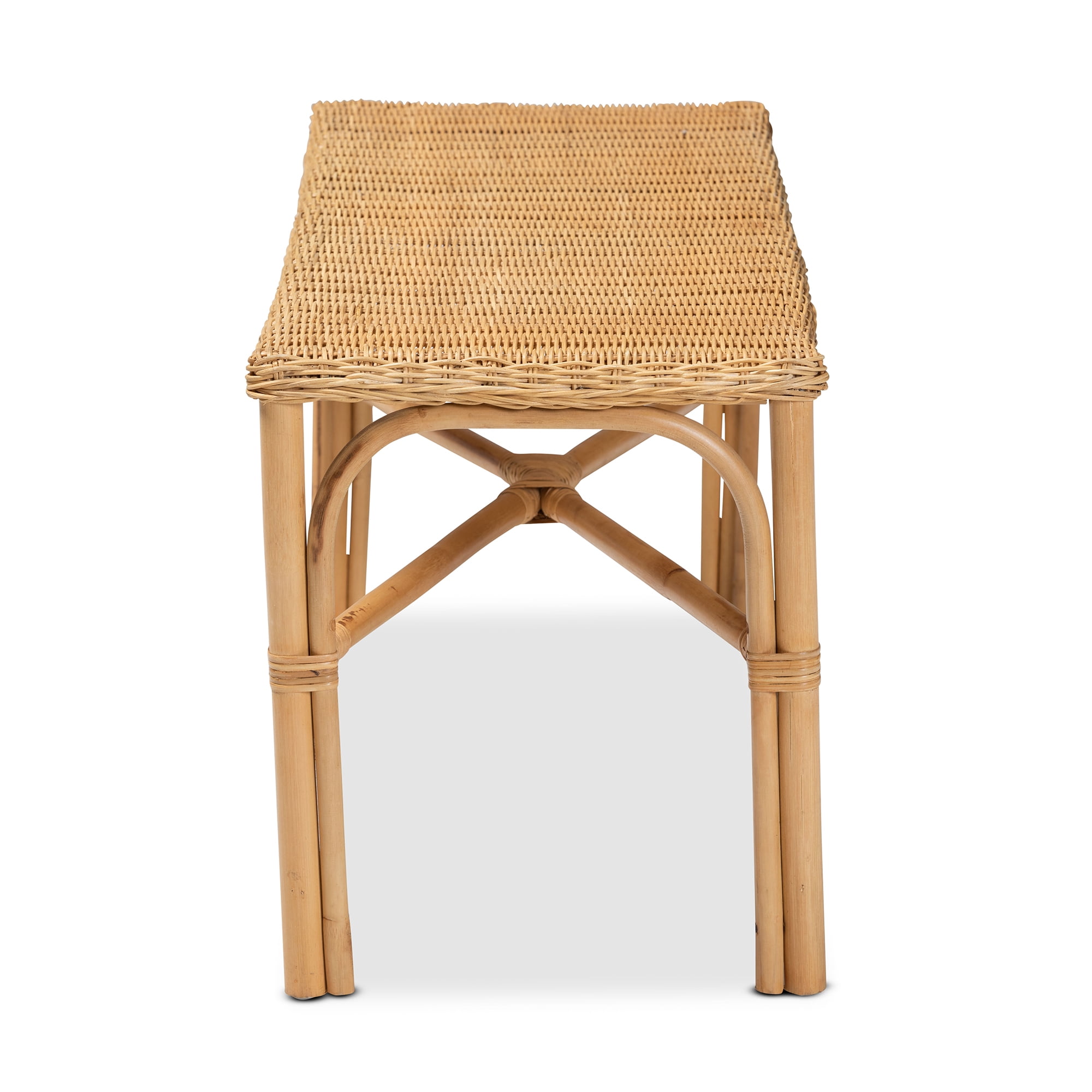 bali & pari Cacaban Natural Rattan Bohemian Accent Bench with Crisscross Base, Natural Brown