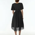 thumbnail image 4 of Womens Floral Maxi Dress - Short Sleeve Summer Boho Wedding Guest Dress Tie Waist Empire Waist Chiffon Modest Midi Dresses Black L, 4 of 7