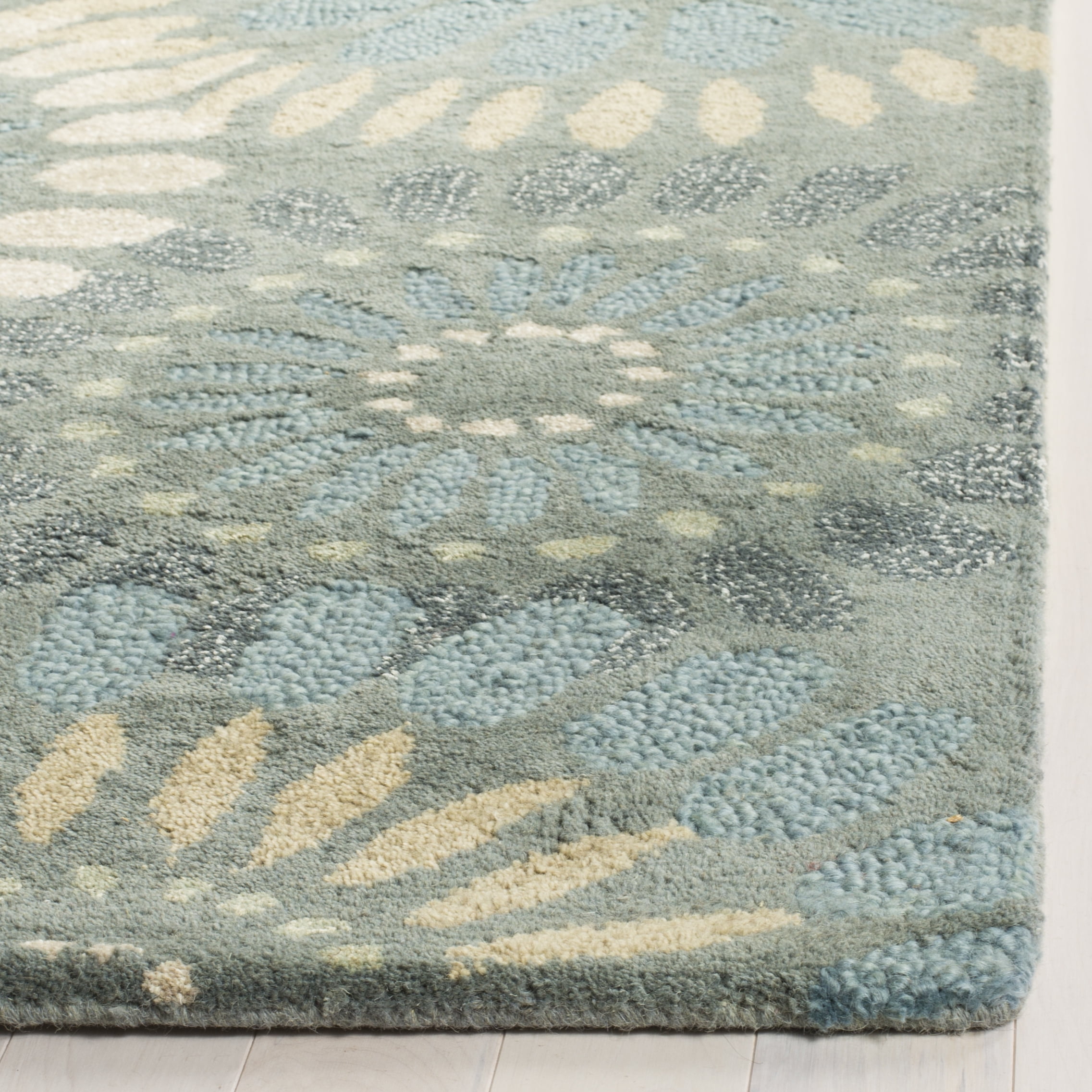 SAFAVIEH Jardin Dorothea Floral Wool Area Rug, Grey/Blue, 4' x 6'
