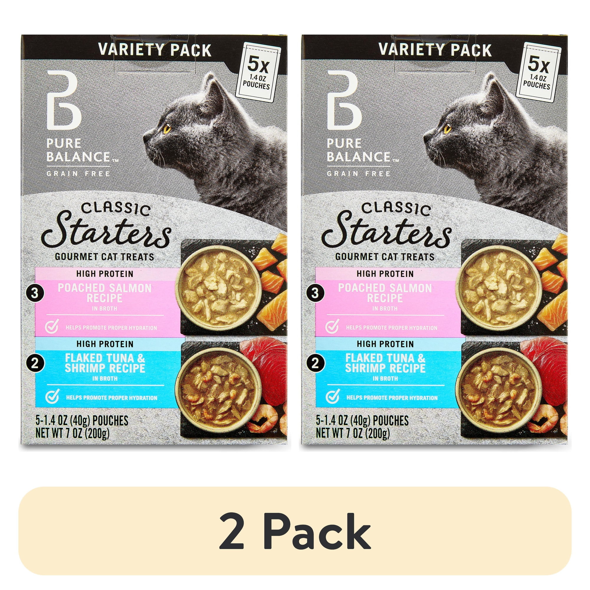(2 pack) Pure Balance Gourmet Cat Treat Starters, Salmon, Tuna & Shrimp Recipe Variety Pack, 1.4 Oz, 5 Pack