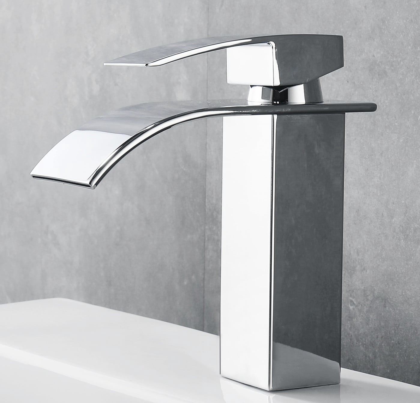 YZZY Single Handle Waterfall Bathroom Faucet Brushed Chrome Bathroom Basin Faucet Single Hole Bathroom Vanity Sink Faucet