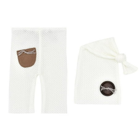 

Cathalem 1 Year Baby Swim born Baby Two-piece Suit Sleepy Hat And Pants Set Photography Prop Knitted Knot Button 1 Year Hat White One Size