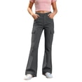 thumbnail image 4 of XINXIAOO Girl Uniform Pants Formal Flare Leg Cargo Pants Pull On Chino Elastic Waist with Pockets Girls Grey Pants Girls Pants Size 7-8 Years, 4 of 7