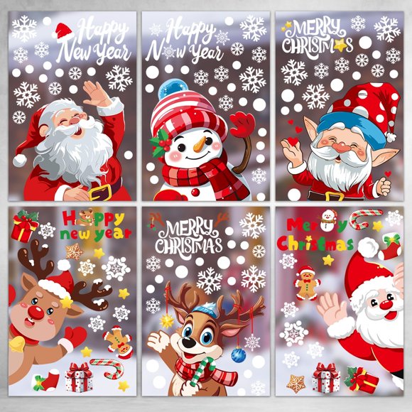 Christmas Window Decorations 237pcs Christmas Snowflake Santa Claus Moose Snowman Socks Window Stickers for Glass Windows, Christmas White Snowflakes Window Clings, Xmas Winter Stickers Indoor