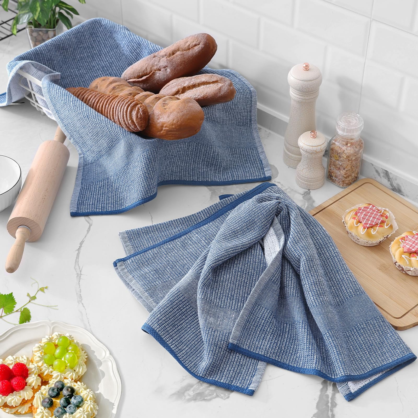 decorUhome Premium Kitchen Towels(18"x 28", 6 Pack), Large Cotton Kitchen Hand Towels, Navy Blue