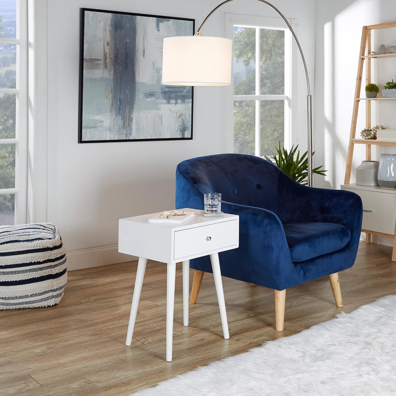 Decor Therapy Mid Century 1-Drawer Wood Side Table, 14'' x 18'' x 24'' - White