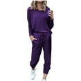 thumbnail image 2 of Outfmvch Workout Sets Two Piece Sets for Women Joggers for Women Long Sleeve Crewneck Tops Long Pants Tracksuit Sweatsuits Lounge Sets for Women Workout Sets for Women Z Purple Xl, 2 of 6
