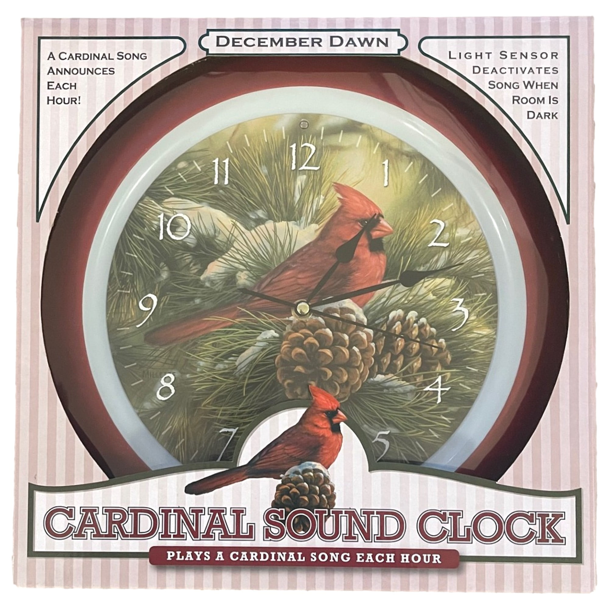 Mark Feldstein December Dawn Cardinal Sound 13" Wall Clock, Hourly Bird Songs