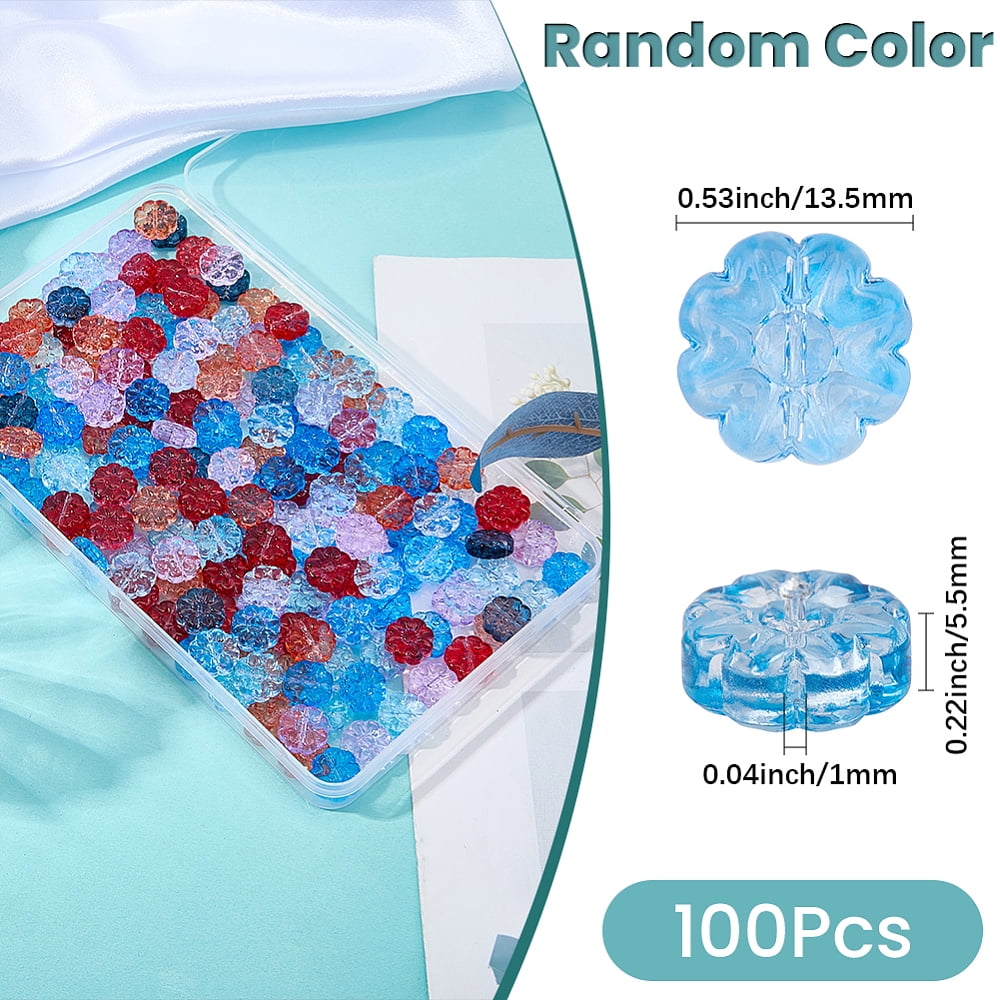 100Pcs Glass Beads Flower Mixed Color 13.5x5.5mm Hole: 1mm