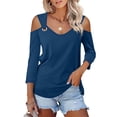 thumbnail image 3 of LQCMBYF Plus Size Blouses Tops V Neck 3/4 Sleeve Shirts Casual Blouses Cold Shoulder Tops Basic Tees Floral Print Tshirts Womens Dress Tops (Dark Blue,S), 3 of 5