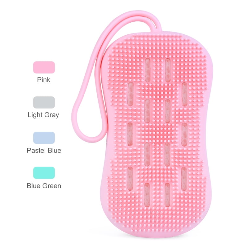NOGIS Silicone Bath Body Brush for Woman, Exfoliating Body Scrub Brush, Shower Cleansing Scrubber Brush for Girl, Double-Sided Silicone Sponge Bath Brush Pink