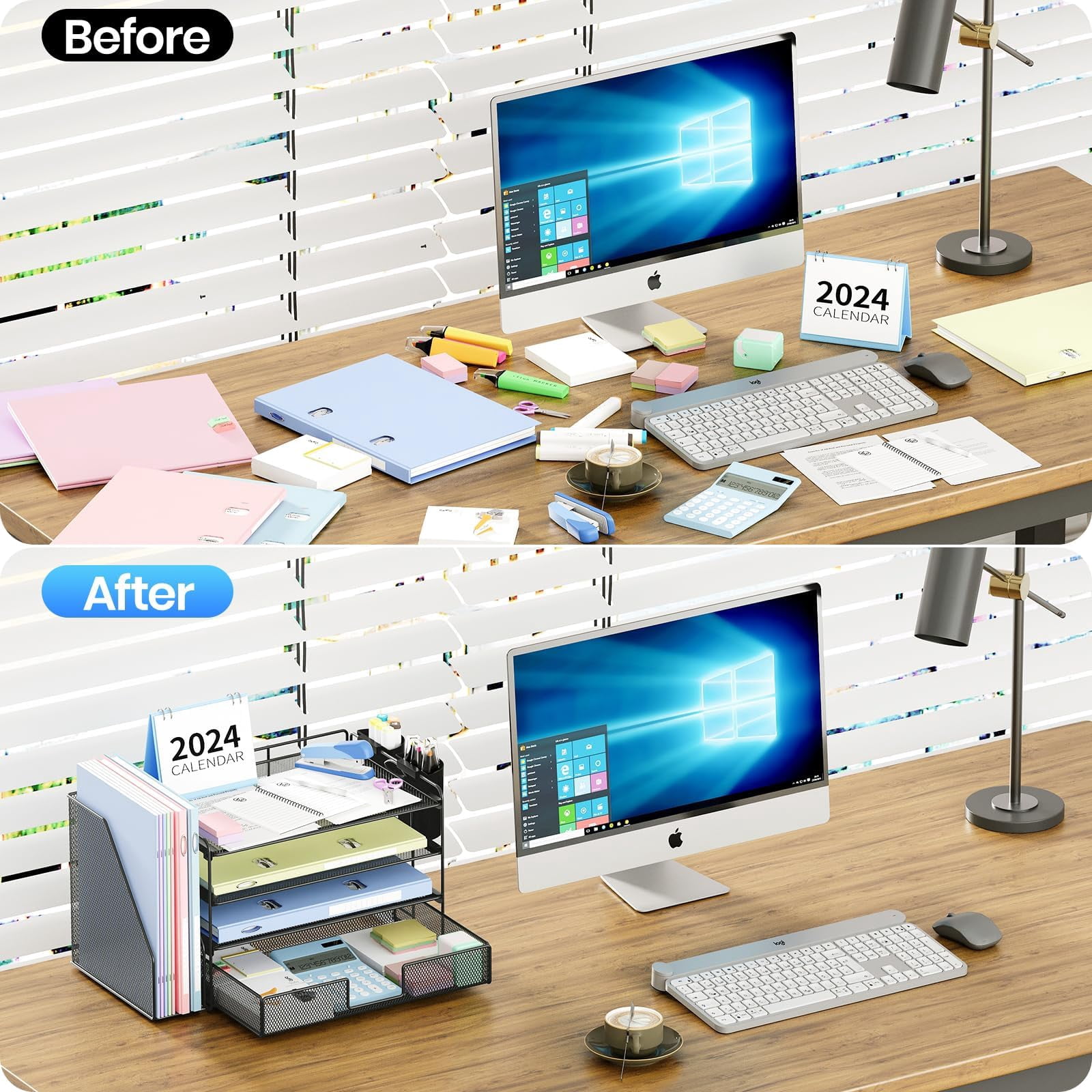 Desk Organizer  4-tier Desktop File With Drawer And 2 Pen Holders Office Accessories Sorters Workspace Organizers For Supplies(black-2pack)