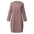 thumbnail image 4 of JSheng Summer Dresses for Women 2025 Cotton Linen Button Down Knee Length Long Sleeve Solid Color Shirt Dress Brown L, 4 of 5