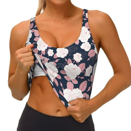 Goofa Leaves Flower Printed Sports Bras for Women  High Impact Running Bra Workout Crop Tank Tops Longline Sports Bra Push up-Medium