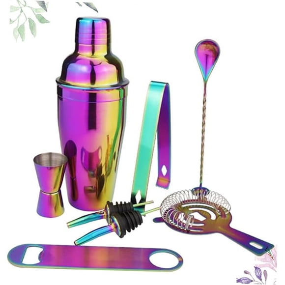 8-Piece Stainless Steel Cocktail Shaker Set 750ML Includes Ice Colander Pouring Bottle Mouth Mixing Spoon for Bartender and Home