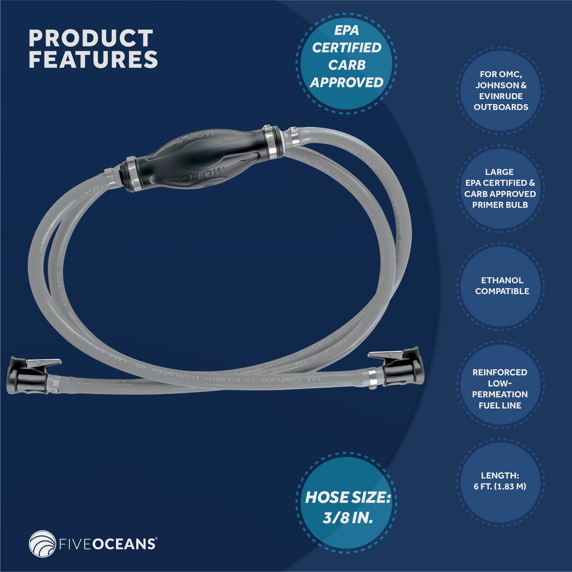 SSI Marine Outboard Fuel Line Hose Kit with Primer Bulb Connectors for Johnson/Evinrude/OMC 