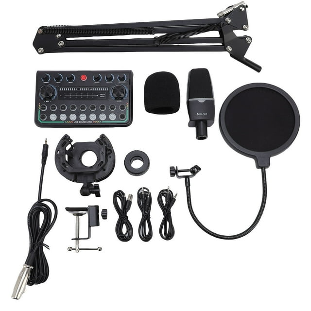 Condenser Mic Live Sound Card Kit, Excellent Sound 1200mAh Podcast Microphone Bundle for Streaming
