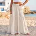 thumbnail image 2 of Vynhevius Women's Smocked Waist Tiered Maxi Skirt Solid Summer Beach Casual Flowy Long Skirts, 2 of 7