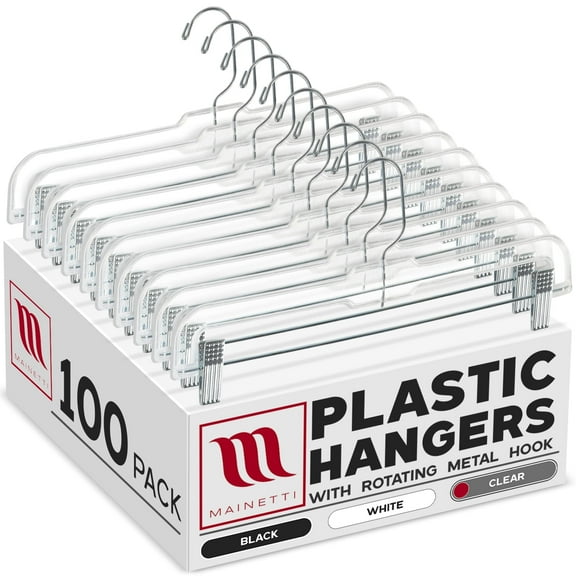 Mainetti 5131 Adult Plastic Clothes Hangers with Swivel Hook, 100-Count Value Pack