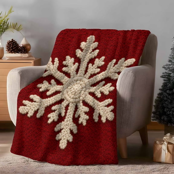 Throw Blanket Fleece Throw Blanket 40x50in, Winter Snowflake Merry Christmas Soft Lightweight Bed Blankets Vintage Winterberry Red Fuzzy Couch Blankets for All Season