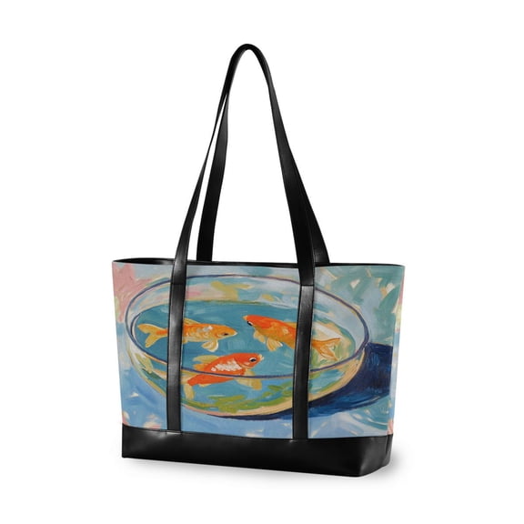 FORMRS Canvas Laptop Tote Bag for Women with 15.6" Computer Compartments Shoulder Handbag, Art Goldfish