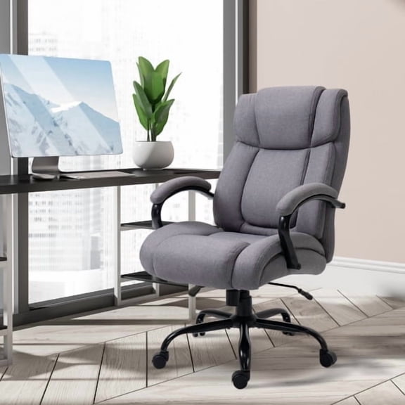 Dtwnek High Back Swivel Office Chair with Wheels, Linen Fabric Adjustable Height Computer Chair for Living Room, Office, Light Gray