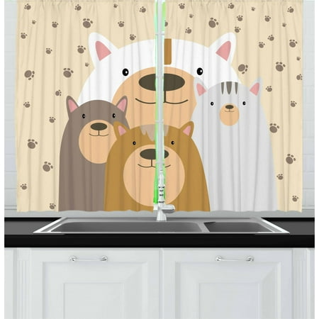 Bear Curtains 2 Panels Set, Family Portrait of Cute Wild Animals Memory Childhood Daughter Son Mom and Dad Print, Window Drapes for Living Room Bedroom, 55W X 39L Inches, Multicolor, by
