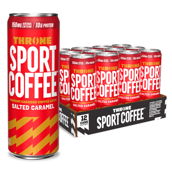 Throne Sport Coffee Salted Caramel Latte Coffee Drink, 10G Protein, 11 fl oz Can, 12 Count