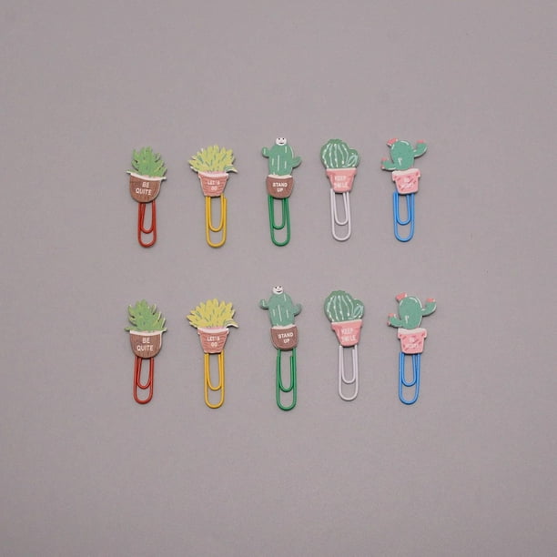 Juego de 5 clips de hierro con forma de planta, marcapáginas de colores surtidos, clips divertidos para marcar páginas, pequeñas pinzas metálicas para papel.