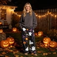 thumbnail image 2 of Garbnen Halloween Pajama Pants Women Fleece Funny Ghost Pumpkin Cute Graphic Women’s Lounge Pants Cozy Plush Fall Winter Warm Wide Leg Womens Sleep Pants, 2 of 6