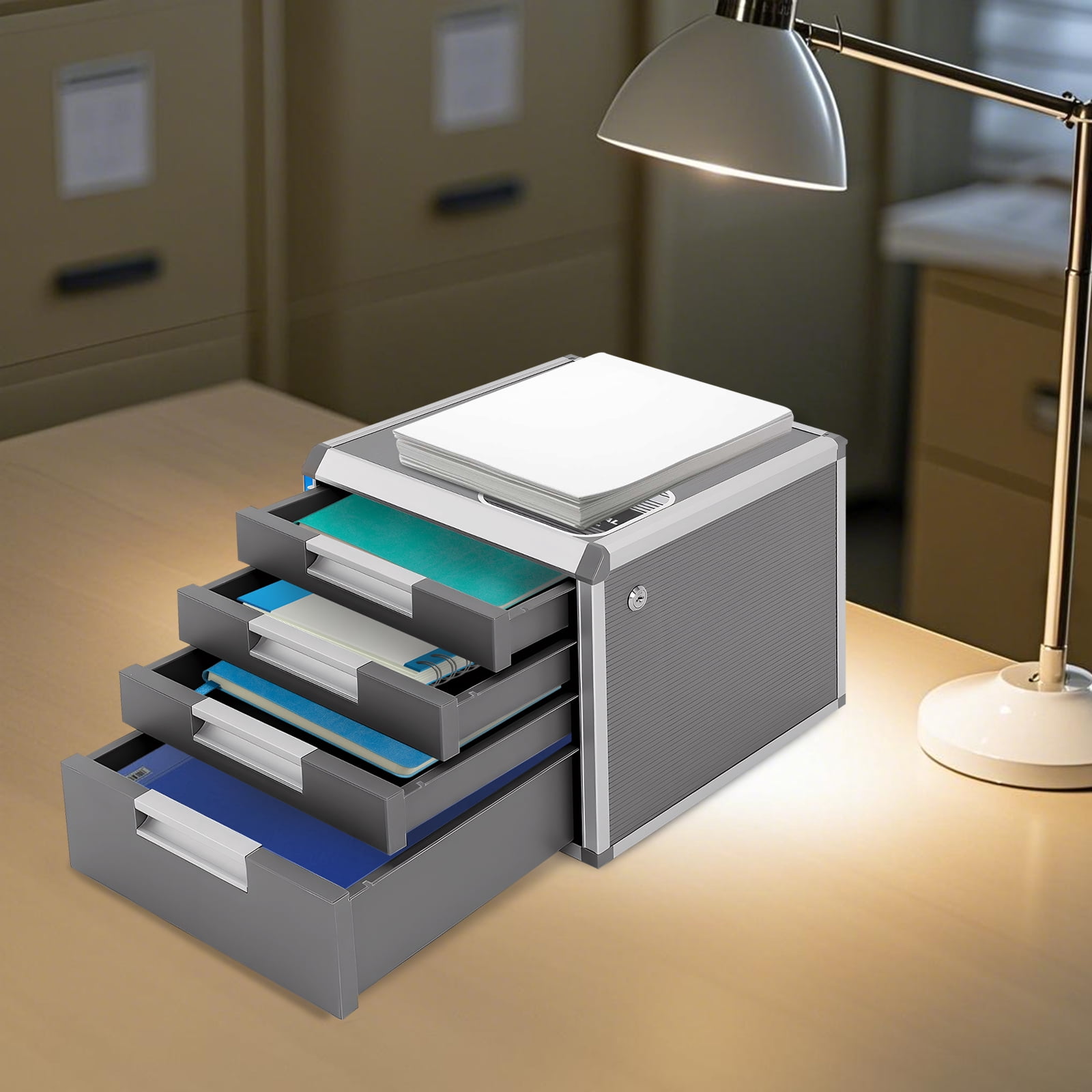 File Storage Cabinet with Lockable Drawers, File Cabinet with 4 Drawers, Document Storage Box for Offices and Homes