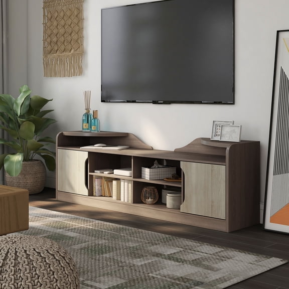 Fetz 2-Cabinet and 4-Shelf Wood 72" TV Stand, Chestnut Brown
